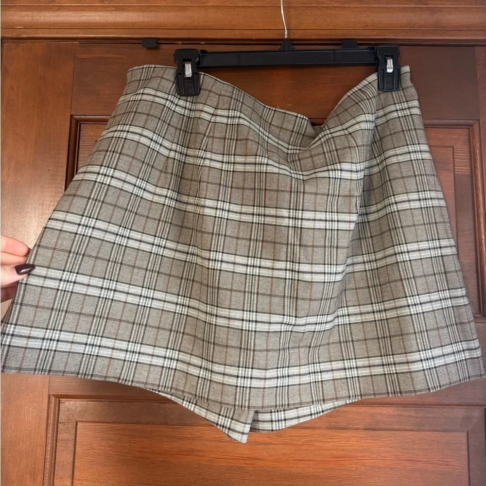 Express Editor Plaid Super High Waisted Mini Skort